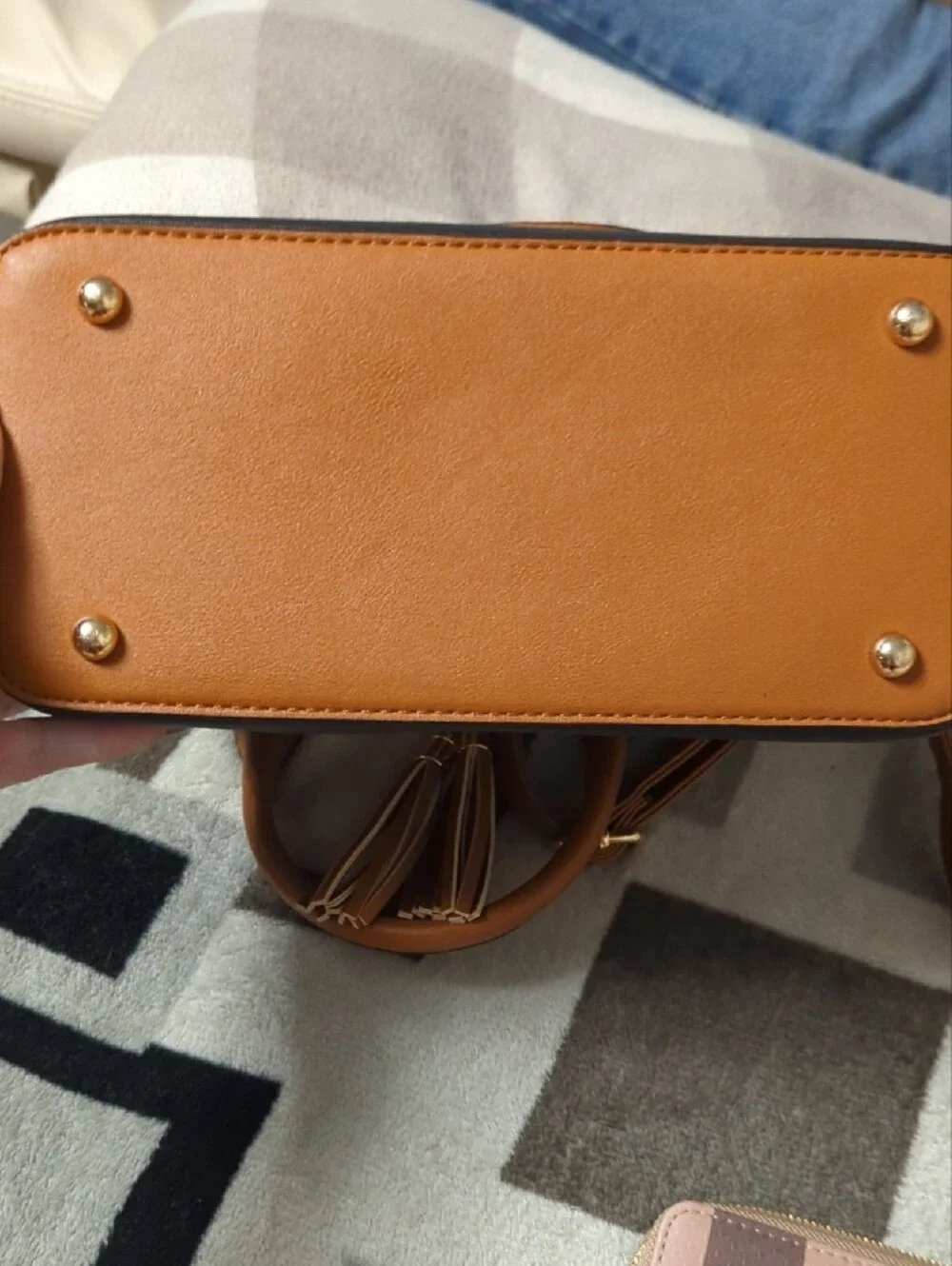 Women’s Multi-Tone Tan & Brown Tote with Tassel Accent